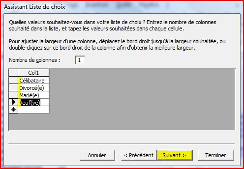 El&eacute;ments de la liste
