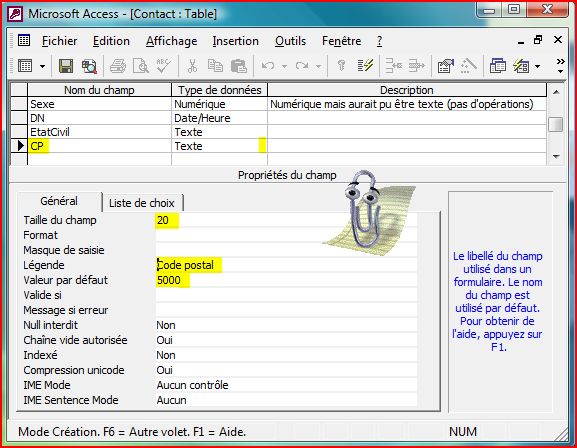 Cr&eacute;ation Code postal