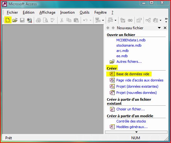 Cr&eacute;er DataBase