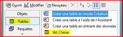 La table Classe a &eacute;t&eacute; enregistr&eacute;e