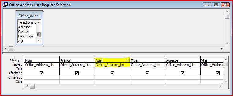 Ajout du champ Age dans la requ&ecirc;te