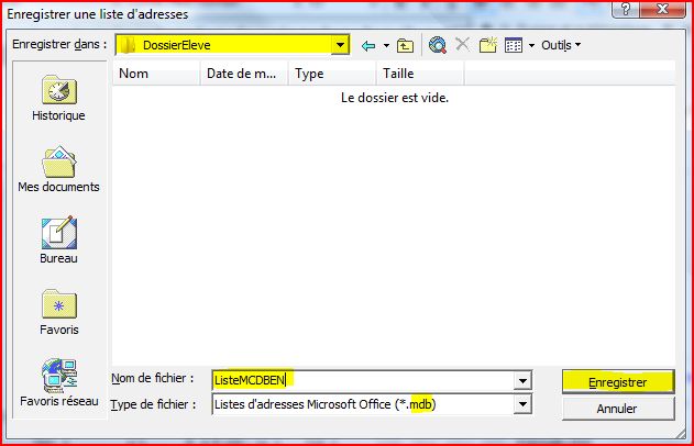 Word Sauvergarde de la Data