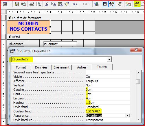Propriétés de l'étiquette